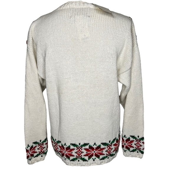 Crystal Kobe Retro Christmas Hand Knit Sweater Size M NWT Poinsettia Chunky - Picture 4 of 14